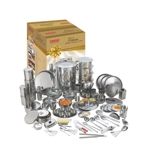 Vinod Deluxe 116 Pieces Griha Pravesh Set Elegant Gifting Option for Weddings Anniversaries and Auspicious Occasions