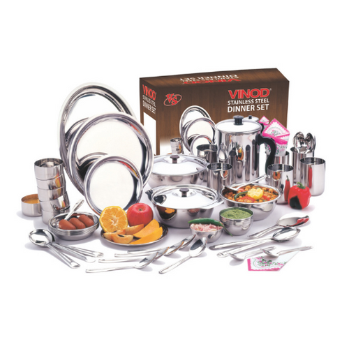 Vinod 37 Pieces Stainless Steel Dinner Set Heavy Gauge Rust free Tough and Strong Durable Dishwasher safe and ISI certified