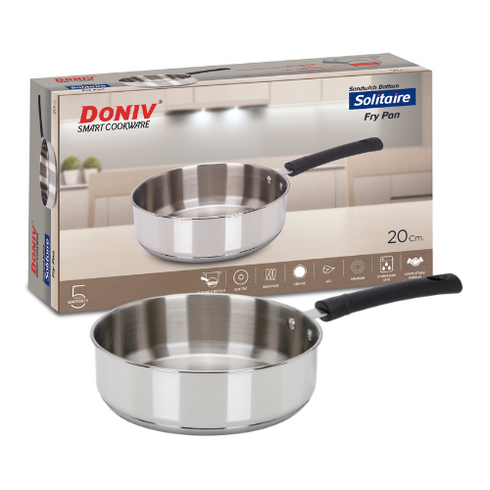 Vinod DONIV Stainless Steel Sandwich Bottom Solitaire Fry Pan 22 cms Induction Friendly Capacity 2.2 Liter