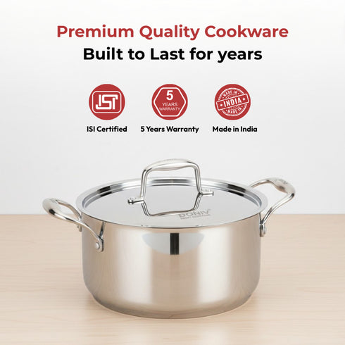 Vinod Doniv Titanium Triply Stainless Steel Sauce Pot with Cover 22 cms Capacity 4.00 Liter