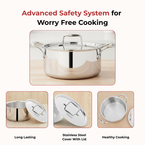Vinod Doniv Titanium Triply Stainless Steel Sauce Pot with Cover 20 cms Capacity 3.20 Liter
