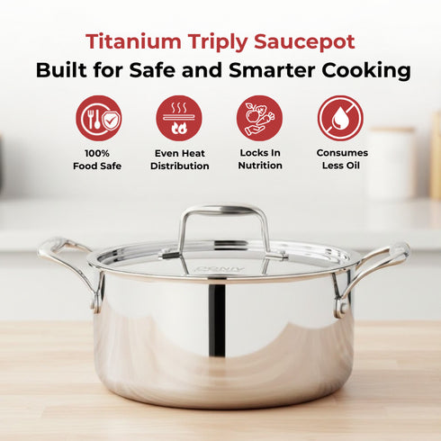 Vinod Doniv Titanium Triply Stainless Steel Sauce Pot with Cover 24 cms Capacity 5.00 Liter