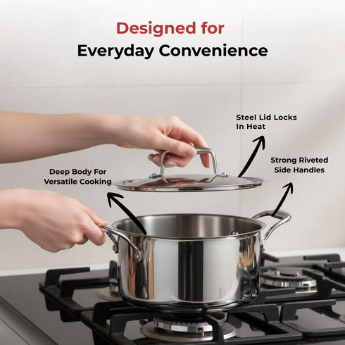 Vinod Doniv Titanium Triply Stainless Steel Sauce Pot with Cover 24 cms Capacity 5.00 Liter