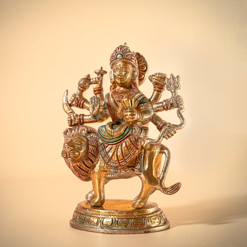 Samskara Home Durgadevi On Lion Brass Idol