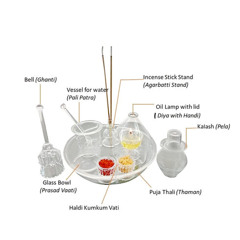 Pooja Thali Set Made of Borosilicate Glass with 8 Essentials.