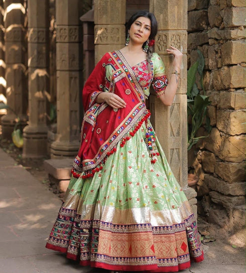 Ethenika Mirror Work Muslin Chaniya Choli | Digital Print Navratri