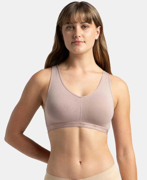 Jockey Wirefree Padded Cotton Stretch Full Coverage Lounge and Sleep Bra with Removable Pads - Mocha