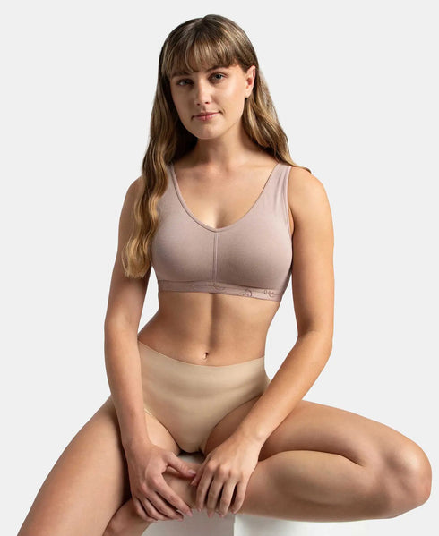 Jockey Wirefree Padded Cotton Stretch Full Coverage Lounge and Sleep Bra with Removable Pads - Mocha