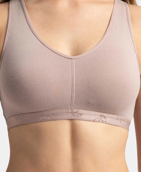 Jockey Wirefree Padded Cotton Stretch Full Coverage Lounge and Sleep Bra with Removable Pads - Mocha