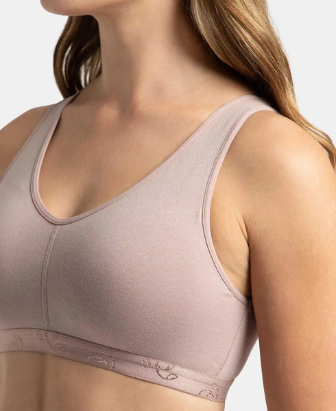Jockey Wirefree Padded Cotton Stretch Full Coverage Lounge and Sleep Bra with Removable Pads - Mocha
