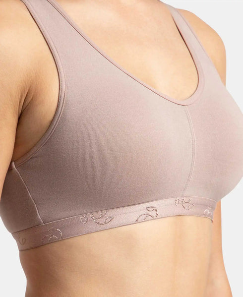 Jockey Wirefree Padded Cotton Stretch Full Coverage Lounge and Sleep Bra with Removable Pads - Mocha