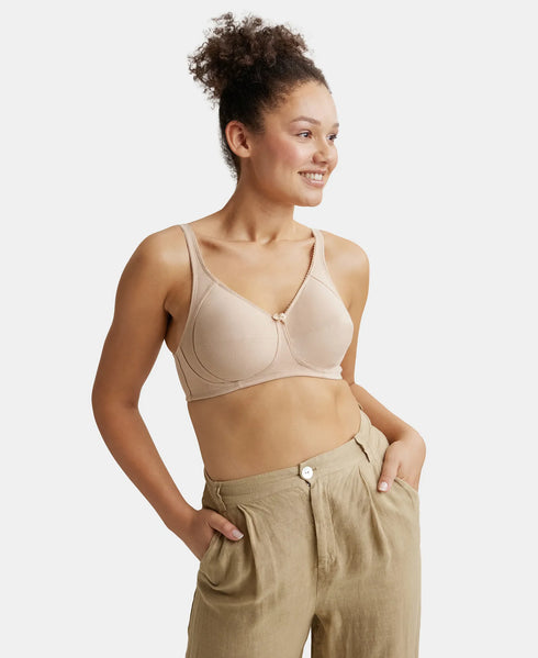 Jockey Wirefree Non Padded Cotton Stretch Full Coverage Plus Size Bra with Side Panel Support - Light Skin