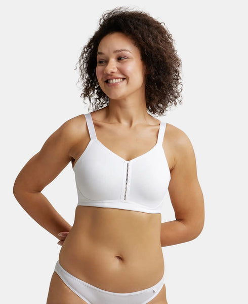 Jockey Wirefree Non Padded Cotton Stretch Full Coverage Minimizer Bra - White