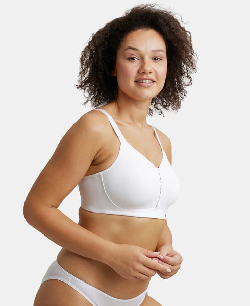 Jockey Wirefree Non Padded Cotton Stretch Full Coverage Minimizer Bra - White