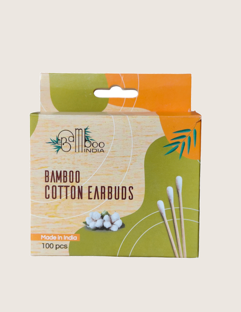 Bamboo India Bamboo Cotton Buds (100 Sticks) + Bamboo Charcoal Brush