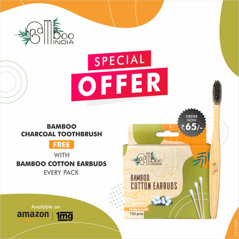 Bamboo India Bamboo Cotton Buds (100 Sticks) + Bamboo Charcoal Brush