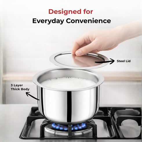 Vinod Doniv Titanium Triply Stainless Steel Tope with Cover 18 cms 3000 ml Capacity Induction Friendly