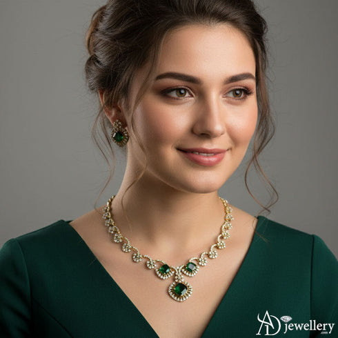 Emerald Floral Choker Necklace Set