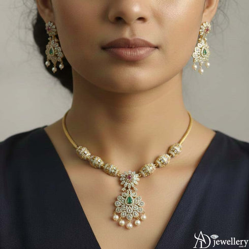Traditional Gold-Toned Pearl Necklace Set
