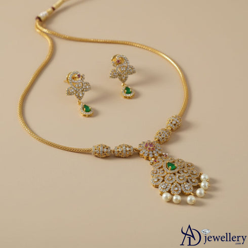 Traditional Gold-Toned Pearl Necklace Set