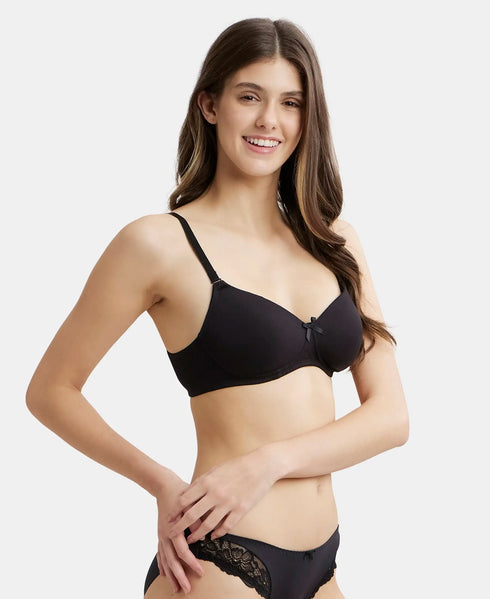 Jockey Wirefree Padded Cotton Stretch Medium Coverage T-Shirt Bra with Detachable Straps - Black