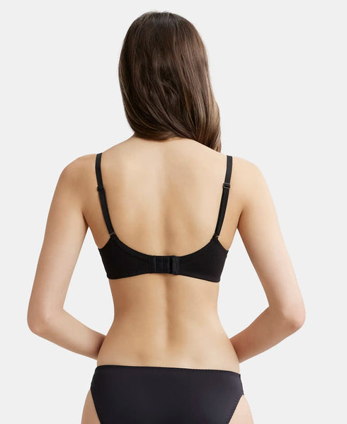Jockey Wirefree Padded Cotton Stretch Medium Coverage T-Shirt Bra with Detachable Straps - Black