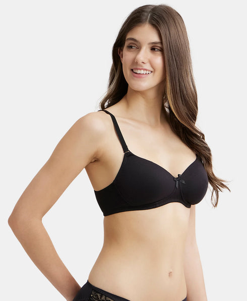 Jockey Wirefree Padded Cotton Stretch Medium Coverage T-Shirt Bra with Detachable Straps - Black