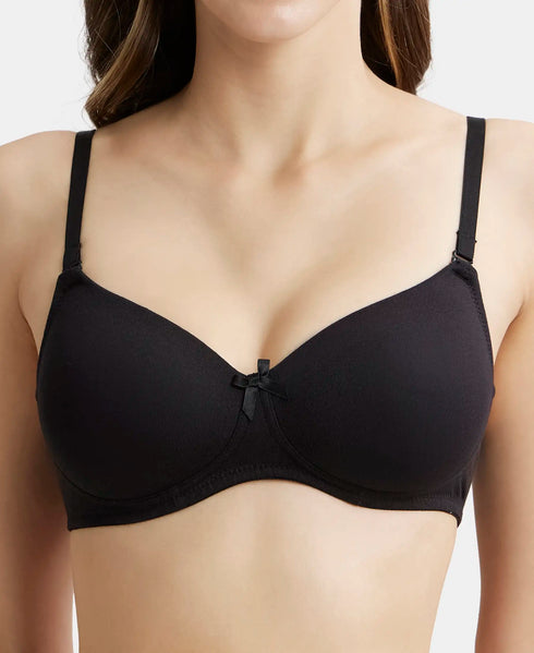 Jockey Wirefree Padded Cotton Stretch Medium Coverage T-Shirt Bra with Detachable Straps - Black