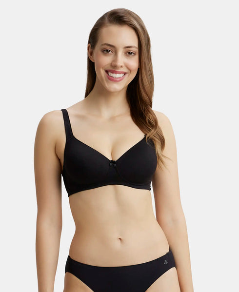 Jockey Wirefree Padded Cotton Stretch Full Coverage T-Shirt Bra with Broad Fabric Straps - Black