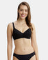 Jockey Wirefree Padded Cotton Stretch Full Coverage T-Shirt Bra with Broad Fabric Straps - Black