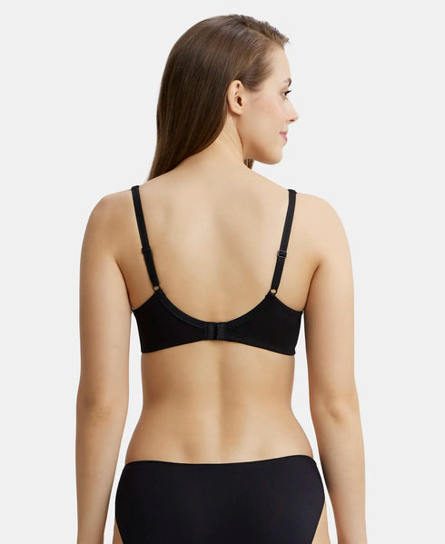 Jockey Wirefree Padded Cotton Stretch Full Coverage T-Shirt Bra with Broad Fabric Straps - Black