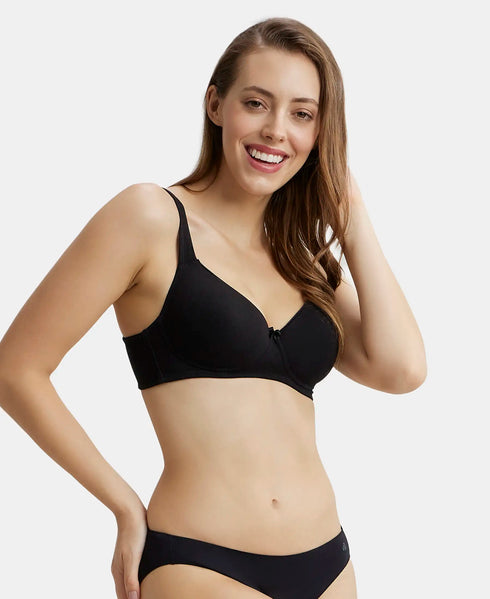 Jockey Wirefree Padded Cotton Stretch Full Coverage T-Shirt Bra with Broad Fabric Straps - Black