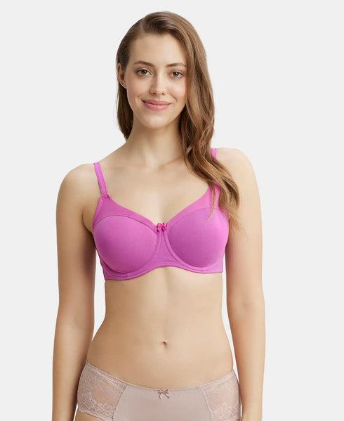 Jockey Under-Wired Padded Cotton Stretch Full Coverage T-Shirt Bra with Stylised Mesh Panel - Lavender Scent