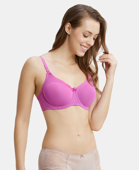 Jockey Under-Wired Padded Cotton Stretch Full Coverage T-Shirt Bra with Stylised Mesh Panel - Lavender Scent