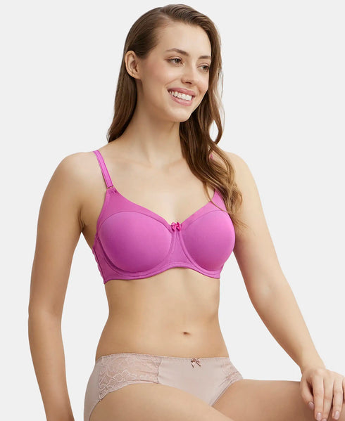 Jockey Under-Wired Padded Cotton Stretch Full Coverage T-Shirt Bra with Stylised Mesh Panel - Lavender Scent