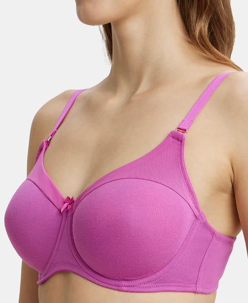 Jockey Under-Wired Padded Cotton Stretch Full Coverage T-Shirt Bra with Stylised Mesh Panel - Lavender Scent