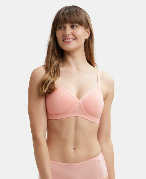 Jockey Wirefree Padded Cotton Stretch Full Coverage T-Shirt Bra with Cross Over Fit - Candlelight Peach