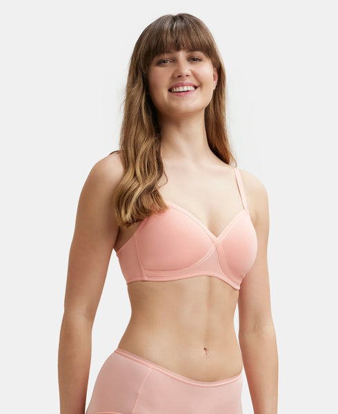 Jockey Wirefree Padded Cotton Stretch Full Coverage T-Shirt Bra with Cross Over Fit - Candlelight Peach