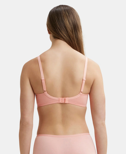 Jockey Wirefree Padded Cotton Stretch Full Coverage T-Shirt Bra with Cross Over Fit - Candlelight Peach