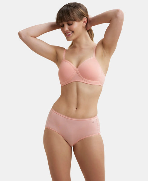 Jockey Wirefree Padded Cotton Stretch Full Coverage T-Shirt Bra with Cross Over Fit - Candlelight Peach