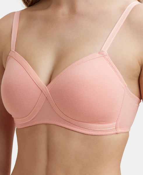 Jockey Wirefree Padded Cotton Stretch Full Coverage T-Shirt Bra with Cross Over Fit - Candlelight Peach
