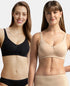 Jockey Pack of 2 Wirefree Non Padded Cotton Stretch Full Coverage Everyday Bra with Concealed Shaper Panel - Black And Skin