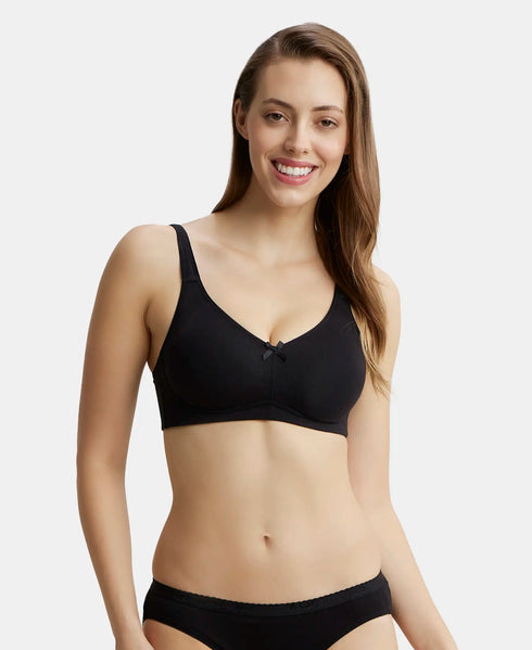 Jockey Pack of 2 Wirefree Non Padded Cotton Stretch Full Coverage Everyday Bra with Concealed Shaper Panel - Black And Skin