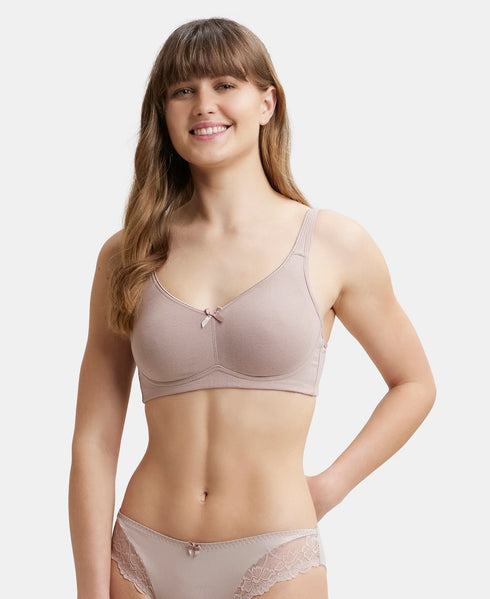 Jockey Wirefree Non Padded Cotton Stretch Full Coverage Everyday Bra with Concealed Shaper Panel - Mocha