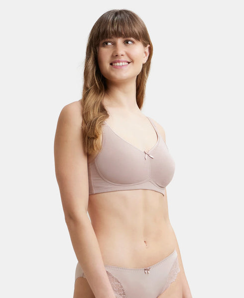 Jockey Wirefree Non Padded Cotton Stretch Full Coverage Everyday Bra with Concealed Shaper Panel - Mocha