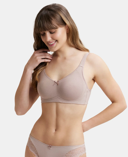 Jockey Wirefree Non Padded Cotton Stretch Full Coverage Everyday Bra with Concealed Shaper Panel - Mocha