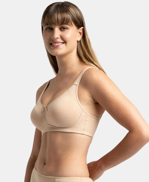 Jockey Pack of 2 Wirefree Non Padded Cotton Stretch Full Coverage Everyday Bra with Concealed Shaper Panel - Black And Skin