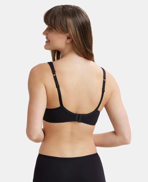Jockey Wirefree Padded Cotton Stretch Full Coverage Lounge Bra with Broad Cushioned Fabric Strap - Black