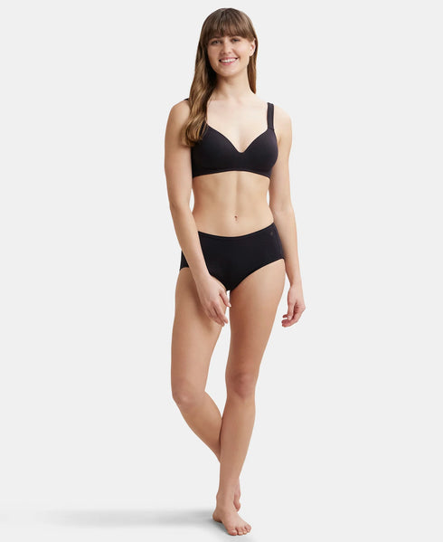 Jockey Wirefree Padded Cotton Stretch Full Coverage Lounge Bra with Broad Cushioned Fabric Strap - Black