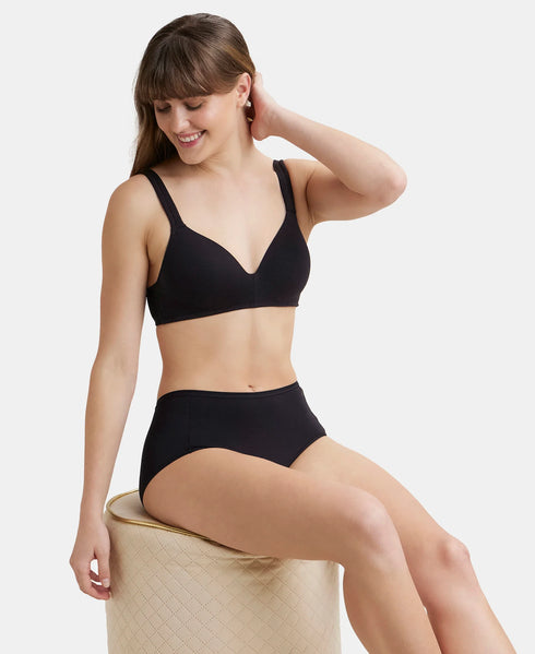 Jockey Wirefree Padded Cotton Stretch Full Coverage Lounge Bra with Broad Cushioned Fabric Strap - Black